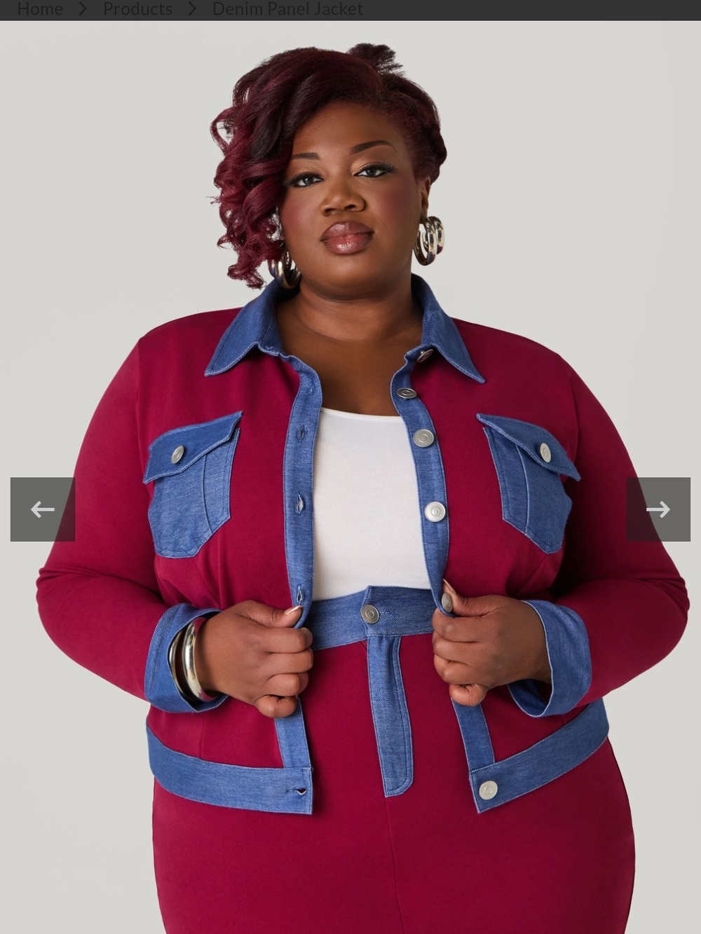 Ashley Stewart Plus Size Maroon Jacket with Denim Trim